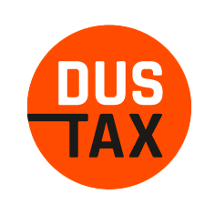 Round logo with orange circle and black text